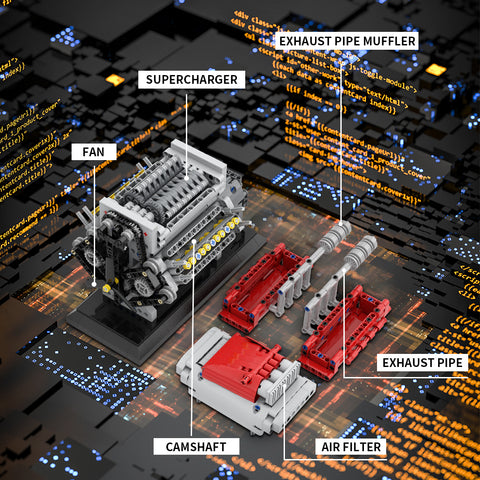 Mocsage MOC-171732 Crossplane V8 Engine with Supercharger & removable Cover Building Blocks Set (1054PCS/Dynamic Version) Mocsage MOC-171732 Crossplane V8 Engine with Supercharger & removable Cover Building Blocks Set (1054PCS/Dynamic Version)