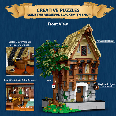 Mocsage MOC-117629 Medieval Modular Stree MEDIEVAL BLACKSMITH with Lights Small Particles Building Blocks Set (1991PCS) Mocsage MOC-117629 Medieval Modular Stree MEDIEVAL BLACKSMITH with Lights Small Particles Building Blocks Set (1991PCS)