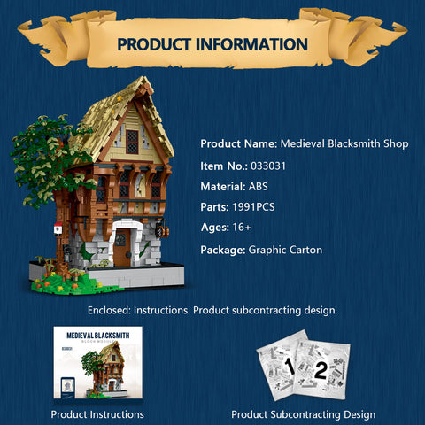 Mocsage MOC-117629 Medieval Modular Stree MEDIEVAL BLACKSMITH with Lights Small Particles Building Blocks Set (1991PCS) Mocsage MOC-117629 Medieval Modular Stree MEDIEVAL BLACKSMITH with Lights Small Particles Building Blocks Set (1991PCS)