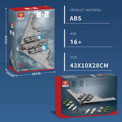 Mocsage B2 Spirit 1/70 Scale Flying-Wing Ultra-High-Speed Intercontinental Stealth Strategic Bomber Model Building Blocks Set (2063PCS) Mocsage B2 Spirit 1/70 Scale Flying-Wing Ultra-High-Speed Intercontinental Stealth Strategic Bomber Model Building Blocks Set (2063PCS)