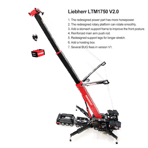 7778Pcs V3 1:20 2.4G 12-Motor  9-Bridge MOC Mobile  LTM1750-9.1 All-road RC Crane  Model DIY Small Particle  Building Block Kit - Red 7778Pcs V3 1:20 2.4G 12-Motor  9-Bridge MOC Mobile  LTM1750-9.1 All-road RC Crane  Model DIY Small Particle  Building Block Kit - Red