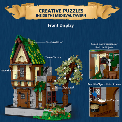 Mocsage MOC-117629 Medieval Modular Stree MEDIEVAL TAVERN with Lights Small Particles Building Blocks Set (1872PCS) Mocsage MOC-117629 Medieval Modular Stree MEDIEVAL TAVERN with Lights Small Particles Building Blocks Set (1872PCS)