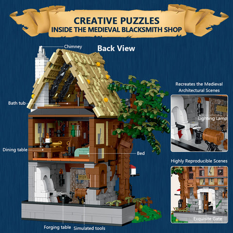 Mocsage MOC-117629 Medieval Modular Stree MEDIEVAL BLACKSMITH with Lights Small Particles Building Blocks Set (1991PCS) Mocsage MOC-117629 Medieval Modular Stree MEDIEVAL BLACKSMITH with Lights Small Particles Building Blocks Set (1991PCS)