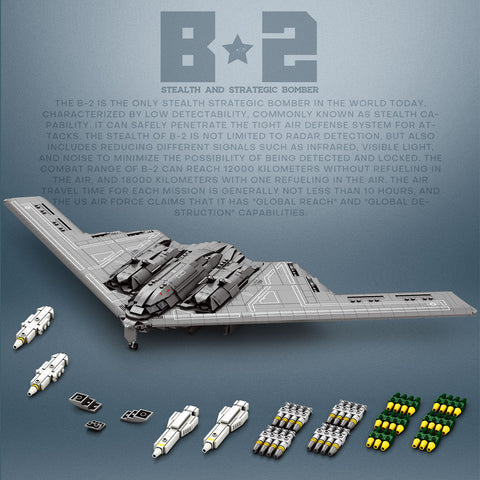 Mocsage B2 Spirit 1/70 Scale Flying-Wing Ultra-High-Speed Intercontinental Stealth Strategic Bomber Model Building Blocks Set (2063PCS) Mocsage B2 Spirit 1/70 Scale Flying-Wing Ultra-High-Speed Intercontinental Stealth Strategic Bomber Model Building Blocks Set (2063PCS)