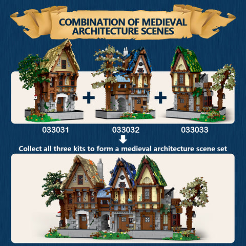 Mocsage MOC-117629 Medieval Modular Stree MEDIEVAL TAVERN with Lights Small Particles Building Blocks Set (1872PCS)