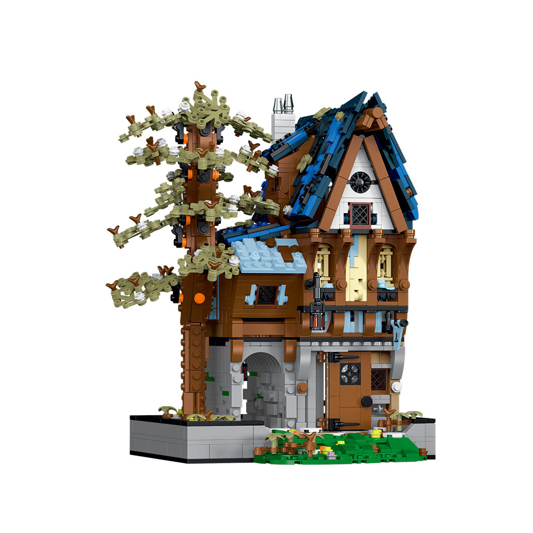 Mocsage MOC-117629 Medieval Modular Stree MEDIEVAL MAGICIAN with Lights Small Particles Building Blocks Set (2095PCS)