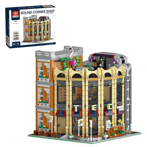 Mocsage Street Scene MOC European Department Corner Store with Light Building Blocks Set(3231PCS）