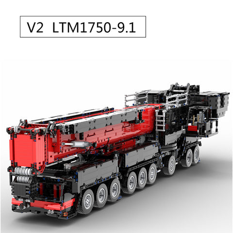 7778Pcs V3 1:20 2.4G 12-Motor  9-Bridge MOC Mobile  LTM1750-9.1 All-road RC Crane  Model DIY Small Particle  Building Block Kit - Red