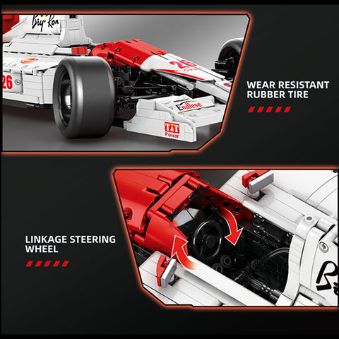 White & Red Track Racing Car Building Kit — High-Performance Retro Racer with Steering, Suspension & Removable Body