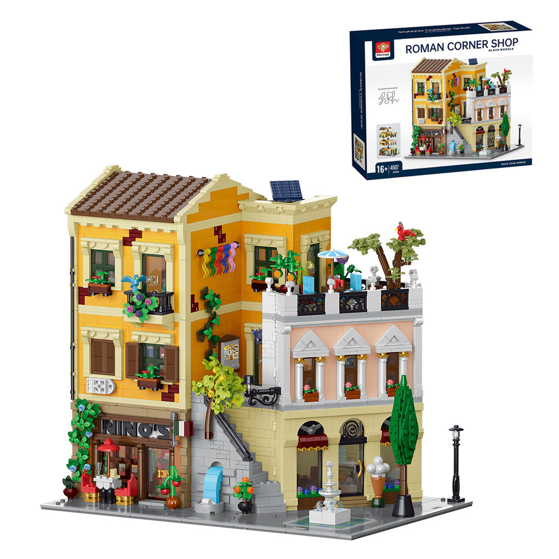 Mocsage Lighted Roman Corner Shop Street Scene Building Blocks Set(4507PCS)