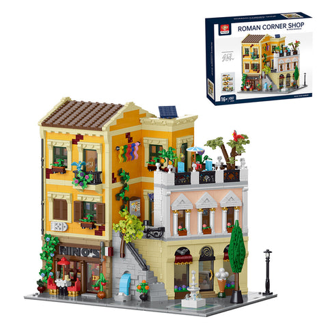 Mocsage Lighted Roman Corner Shop Street Scene Building Blocks Set(4507PCS)