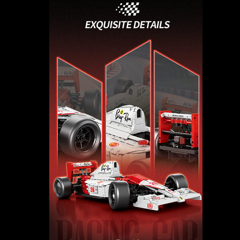 White & Red Track Racing Car Building Kit — High-Performance Retro Racer with Steering, Suspension & Removable Body