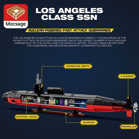 Mocsage 1/125 UCC Los Angeles-class Military Nuclear Submarine Model Building Blocks Set (2988PCS)