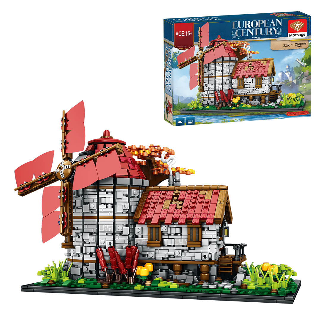 Mocsage Dutch Windmills  Medieval Countryside Model  Building Blocks Toy  Set(2,296PCS)