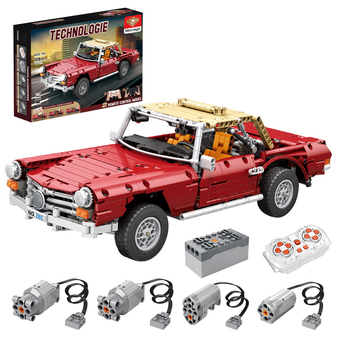 RC Vintage 280SL Sports Car  Model Building Blocks Toys STEM  Set (1578PCS)