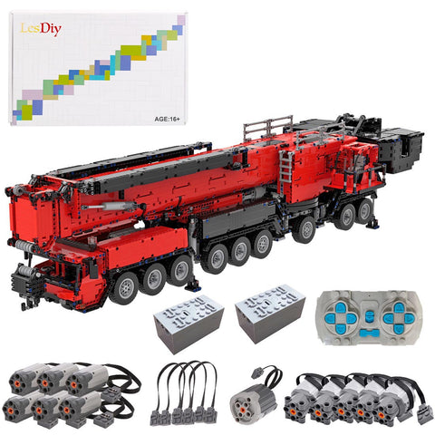 7778Pcs V3 1:20 2.4G 12-Motor  9-Bridge MOC Mobile  LTM1750-9.1 All-road RC Crane  Model DIY Small Particle  Building Block Kit - Red