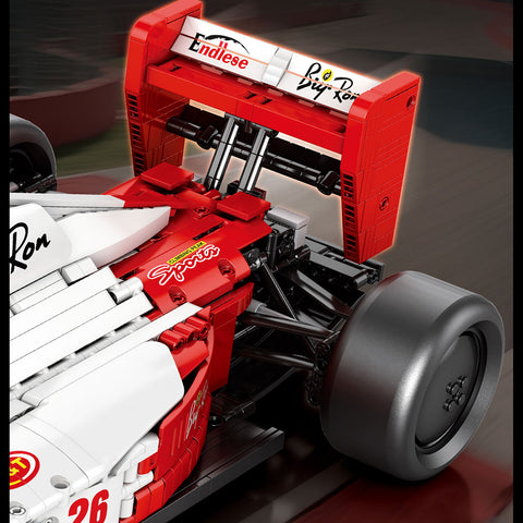 White & Red Track Racing Car Building Kit — High-Performance Retro Racer with Steering, Suspension & Removable Body