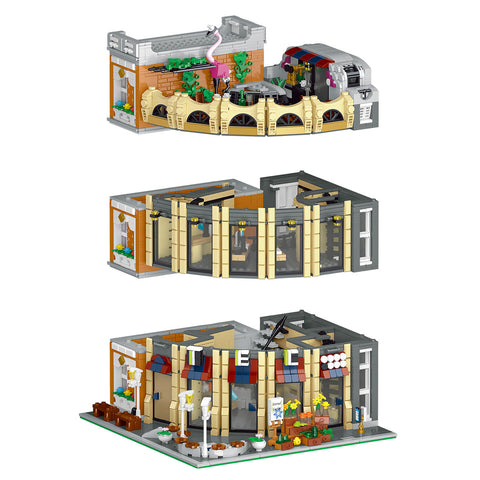 Mocsage Street Scene MOC European Department Corner Store with Light Building Blocks Set(3231PCS）