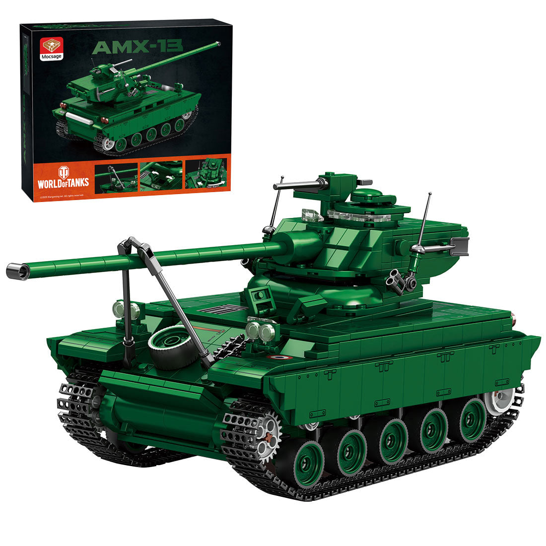 Mocsage 1/28 Scale AMX-13 Tank Building Blocks Set(Military Green/1037PCS)
