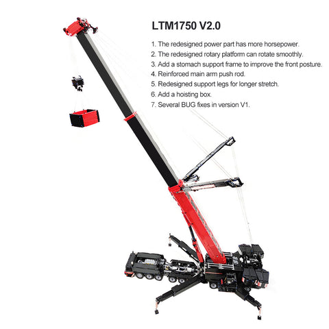 7778Pcs V3 1:20 2.4G 12-Motor 9-Bridge MOC Mobile LTM1750-9.1 All-road RC Crane Model