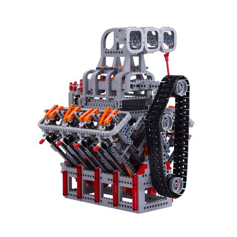 OHV 5.0L V8 4-Stroke Mechanical Supercharger Ignition High-Speed Engine Small Particles Model Building Blocks Toy Set