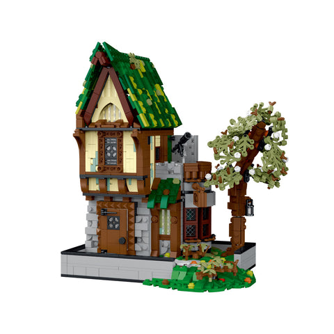 Mocsage MOC-117629 Medieval Modular Stree MEDIEVAL TAVERN with Lights Small Particles Building Blocks Set (1872PCS)