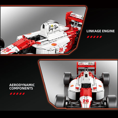 White & Red Track Racing Car Building Kit — High-Performance Retro Racer with Steering, Suspension & Removable Body