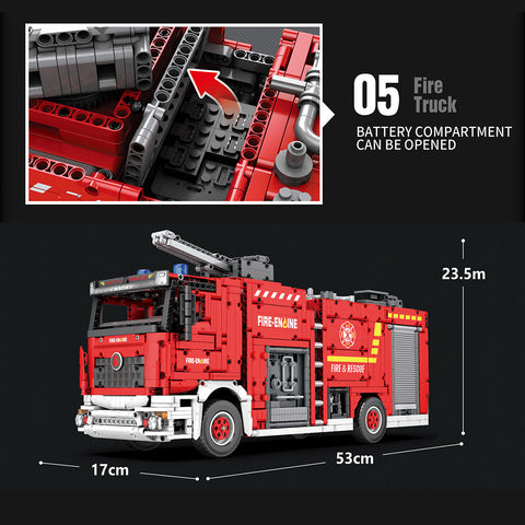 Water Jet Fire Engine Model  Building Blocks MOC Set Toys  (2888PCS/RC Version)