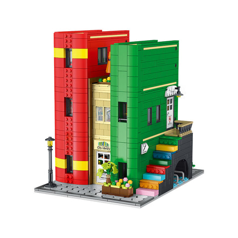 Mocsage City Library Modular  Street Scene Small Particles Building Blocks Set with LED Lights (2143PCS)