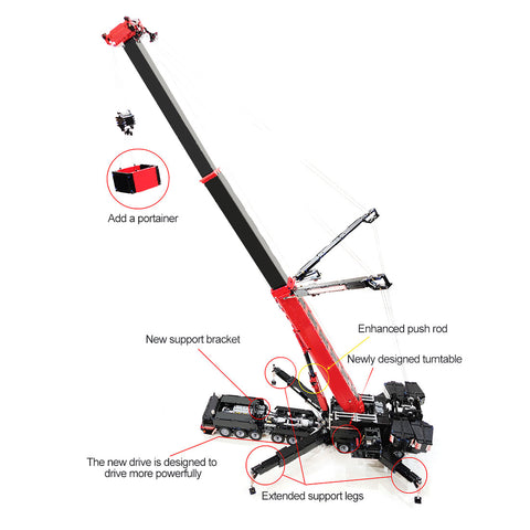 7778Pcs V3 1:20 2.4G 12-Motor 9-Bridge MOC Mobile LTM1750-9.1 All-road RC Crane Model