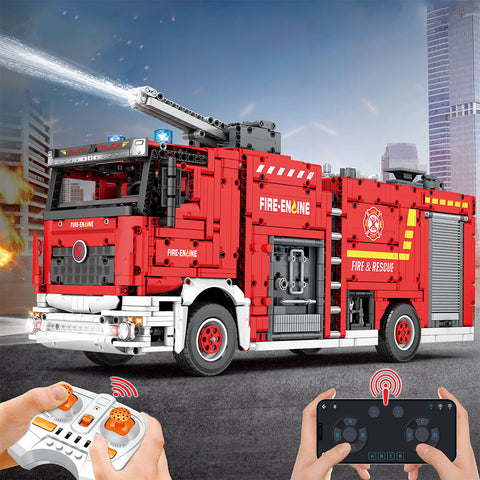 Water Jet Fire Engine Model  Building Blocks MOC Set Toys  (2888PCS/RC Version)