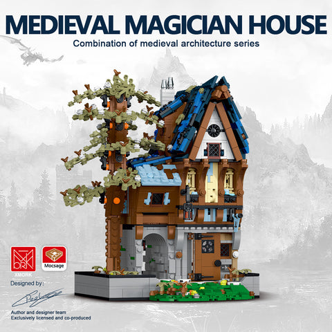 Mocsage MOC-117629 Medieval Modular Stree MEDIEVAL MAGICIAN with Lights Small Particles Building Blocks Set (2095PCS)