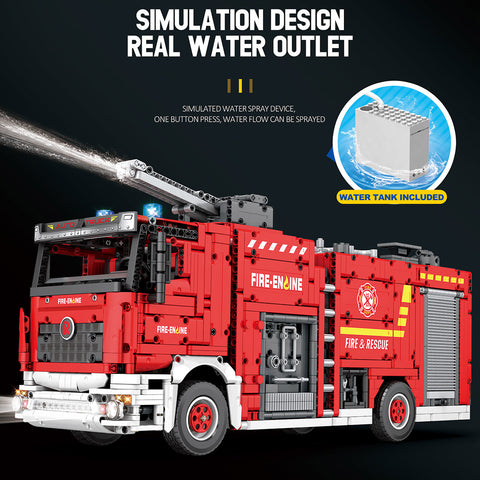 Water Jet Fire Engine Model  Building Blocks MOC Set Toys  (2888PCS/RC Version)