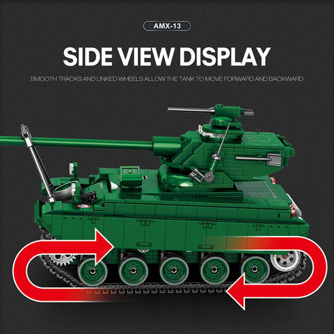 Mocsage 1/28 Scale AMX-13 Tank Building Blocks Set(Military Green/1037PCS)