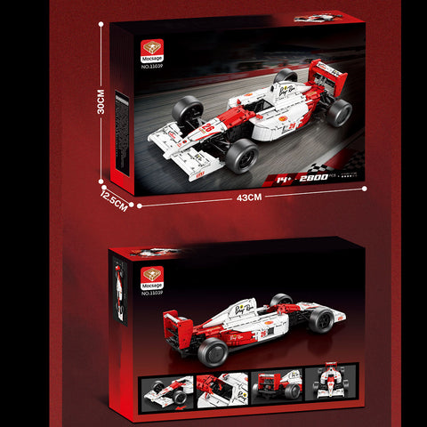 White & Red Track Racing Car Building Kit — High-Performance Retro Racer with Steering, Suspension & Removable Body