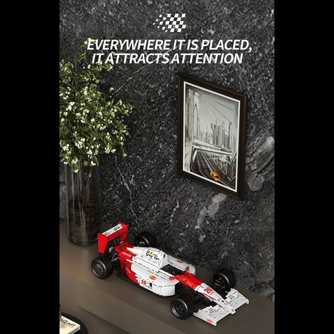 White & Red Track Racing Car Building Kit — High-Performance Retro Racer with Steering, Suspension & Removable Body