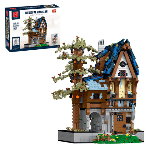 Mocsage MOC-117629 Medieval Modular Stree MEDIEVAL MAGICIAN with Lights Small Particles Building Blocks Set (2095PCS)