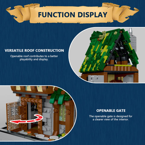 Mocsage MOC-117629 Medieval Modular Stree MEDIEVAL TAVERN with Lights Small Particles Building Blocks Set (1872PCS)