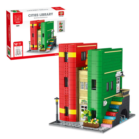 Mocsage City Library Modular  Street Scene Small Particles Building Blocks Set with LED Lights (2143PCS)