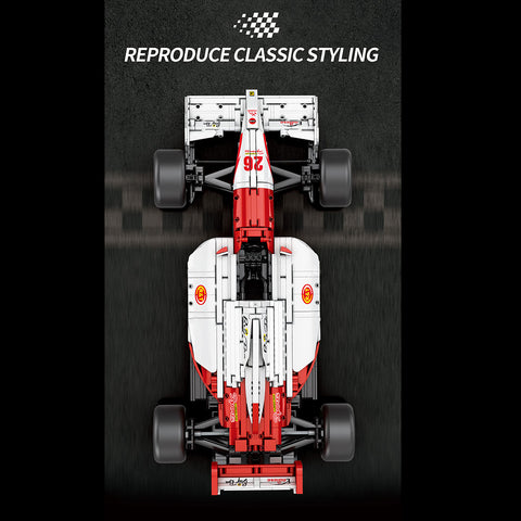 White & Red Track Racing Car Building Kit — High-Performance Retro Racer with Steering, Suspension & Removable Body