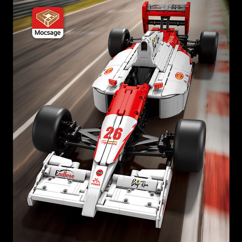 White & Red Track Racing Car Building Kit — High-Performance Retro Racer with Steering, Suspension & Removable Body