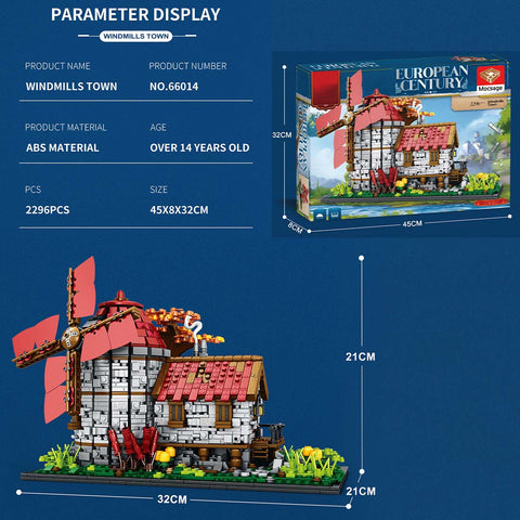 Mocsage Dutch Windmills  Medieval Countryside Model  Building Blocks Toy  Set(2,296PCS)