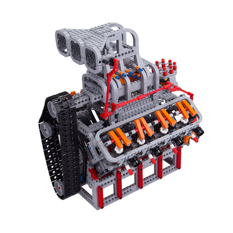 OHV 5.0L V8 4-Stroke Mechanical Supercharger Ignition High-Speed Engine Small Particles Model Building Blocks Toy Set